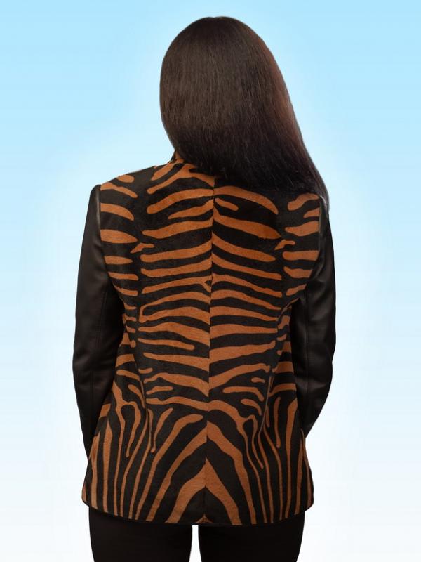 19900.00грн Полушубок женский (меховая куртка) Verona stile из натурального меха кенгуру «тигровый принт» с кожаными рукавами 